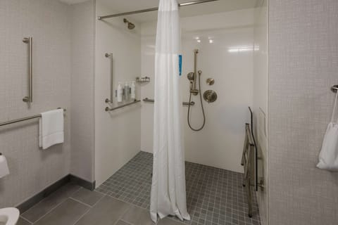 Room, 1 King Bed, Accessible (Mobility & Hearing) | Bathroom | Combined shower/tub, free toiletries, hair dryer, towels