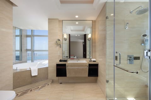 Deluxe Suite | Bathroom | Combined shower/tub, free toiletries, bathrobes, slippers