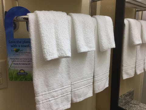 Combined shower/tub, hair dryer, towels