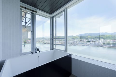 [River View] Premium Japanese Western Style Room 601, with Hot Spring / Semi-Open-air Bath | Bathroom | Separate tub and shower, spring water tub, free toiletries, hair dryer