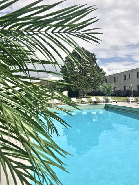 Seasonal outdoor pool, sun loungers