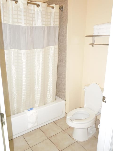 Combined shower/tub, hair dryer, towels