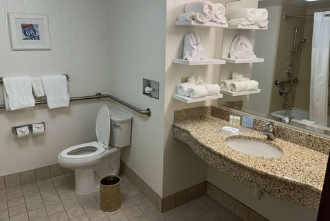 Room, 2 Queen Beds, Accessible, Non Smoking (Mobility, Tub W/Grab Bars) | Bathroom | Combined shower/tub, hydromassage showerhead, free toiletries
