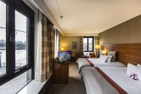 Premium Room, 2 Queen Beds, River View (River Meuse View) | Minibar, in-room safe, desk, laptop workspace