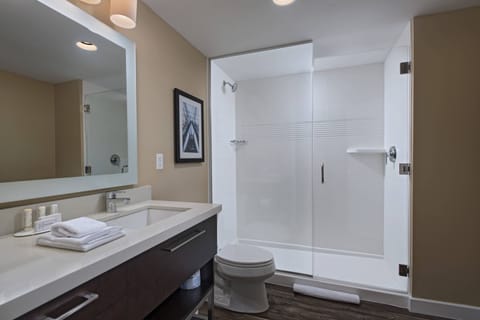 Combined shower/tub, hair dryer, towels