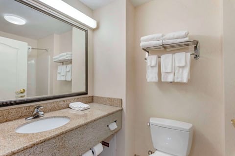 Combined shower/tub, hair dryer, towels