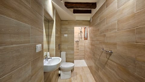 Family Apartment, Ground Floor | Bathroom | Shower, free toiletries, hair dryer, towels