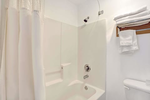 Combined shower/tub, hair dryer, towels