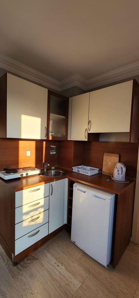 Apartment, 1 Bedroom | Private kitchen | Full-size fridge, stovetop, electric kettle, highchair