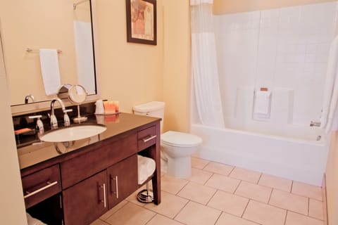 Combined shower/tub, hair dryer, towels