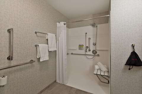 Separate tub and shower, free toiletries, hair dryer, towels