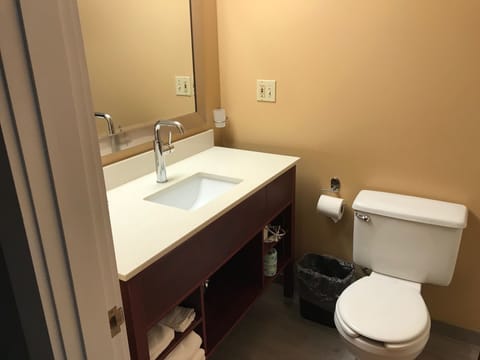 Combined shower/tub, free toiletries, hair dryer, towels