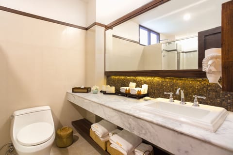 Family Suite | Bathroom | Combined shower/tub, deep soaking tub, designer toiletries, hair dryer