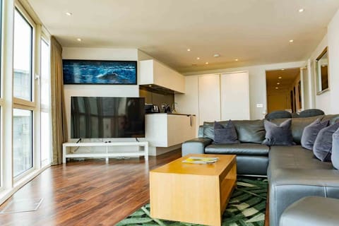 Superior Apartment, 2 Bedrooms, Kitchen, City View | Living area | Flat-screen TV, heated floors