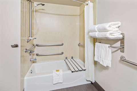 Deluxe Room, 1 King Bed, Accessible, Non Smoking (Mobility Accessible) | Bathroom | Shower, free toiletries, hair dryer, towels