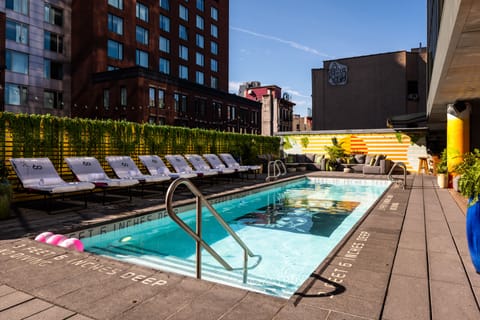 Seasonal outdoor pool, sun loungers