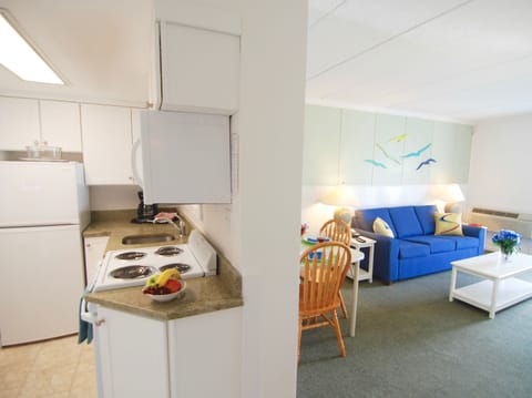 Queen Suite with Balcony - Main Building | Private kitchen | Fridge, microwave, stovetop, coffee/tea maker