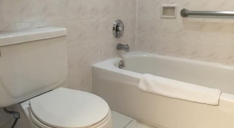 Combined shower/tub, free toiletries, hair dryer, towels