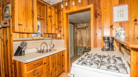 Cabin | Private kitchen | Full-size fridge, microwave, coffee/tea maker