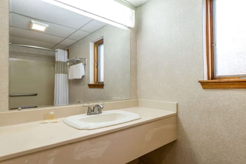 Combined shower/tub, hair dryer, towels