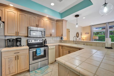 View of pool from kitchen