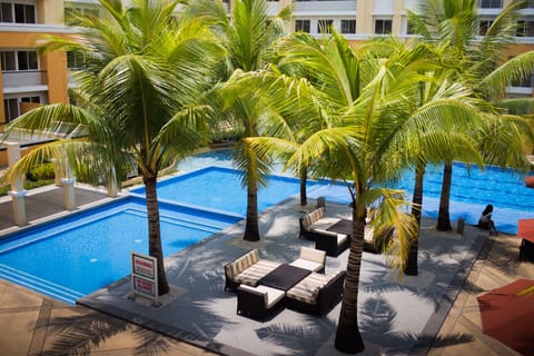 Outdoor pool, sun loungers