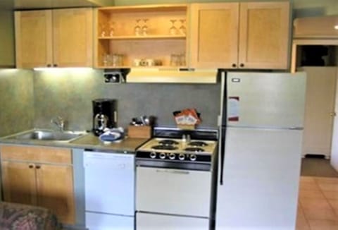 Full-size fridge, microwave, oven, stovetop