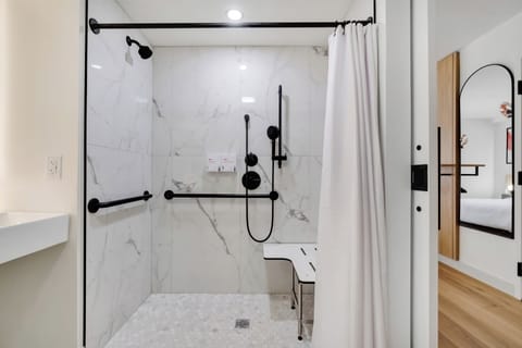 Standard Room, 1 Queen Bed, Accessible | Bathroom | Combined shower/tub, hydromassage showerhead, hair dryer, towels