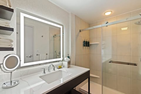 Combined shower/tub, free toiletries, hair dryer, towels