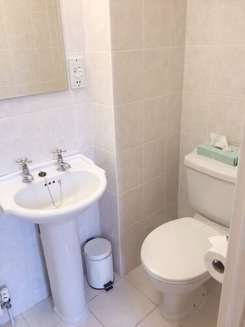 Combined shower/tub, free toiletries, hair dryer, towels