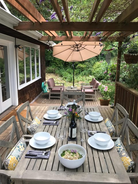 Al fresco dining on the deck! There is also a lovely view of the water. 