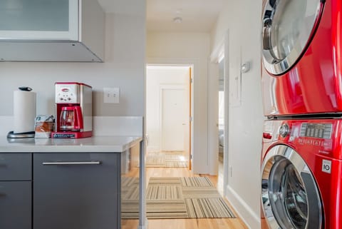 A full-size washer and dryer—perfect for long stays or muddy hikes.