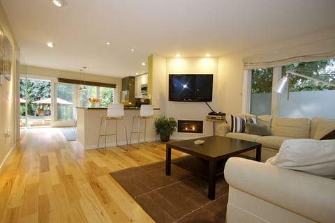 The bar is a great hangout spot to have a drink and watch folks cook!