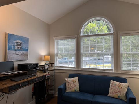 Office/Reading room with convertible standing desk and pull out sleeper.