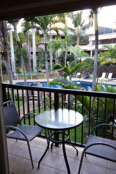 Enjoy breakfast on the lanai overlooking the pool.