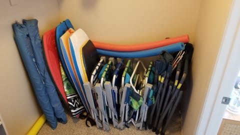 We have plenty of chairs, beach umbrellas, boogie boards, children's beach toys