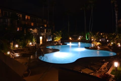The pool and BBQ area at night. (Photo not taken from our unit)