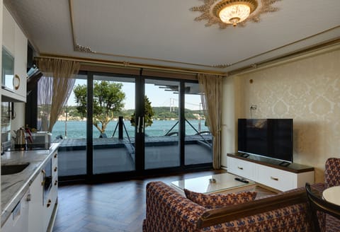 Premium Condo, 1 Bedroom, Sea View, Beachfront | Living area | 42-inch Smart TV with satellite channels, TV, heated floors