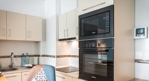 Premier Apartment | Private kitchen | Fridge, microwave, coffee/tea maker, cleaning supplies