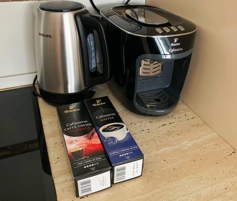 Fridge, microwave, coffee/tea maker, electric kettle