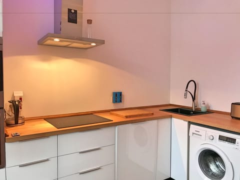 Classic Apartment, 2 Bedrooms, Balcony | Private kitchen | Fridge, microwave, oven, stovetop