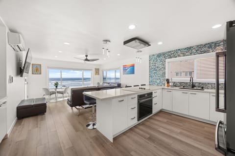 Ocean Views from European Kitchen, counter with bar stools