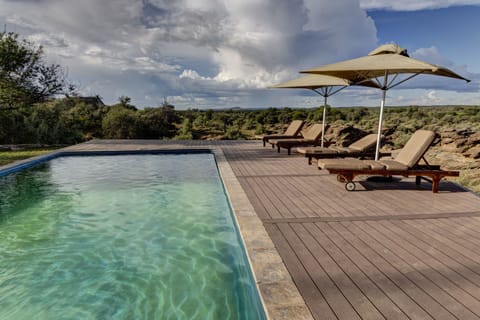 Outdoor pool, sun loungers