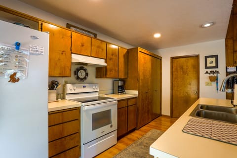 spacious kitchen stocked with all the things you need to prepare meals
