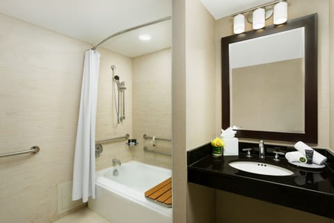 Room, 1 King Bed, Accessible, Bathtub | Bathroom | Combined shower/tub, designer toiletries, hair dryer, bathrobes