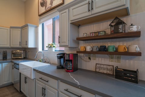 We offer a coffee bar with Keurig coffee pods, sugar, and cream.