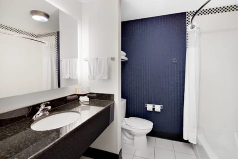 Room, 2 Queen Beds | Bathroom | Hair dryer, towels