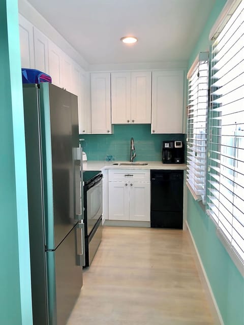 Kitchen - Bright kitchen with SS appliances, Silestone countertops and turquoise glass backsplash
