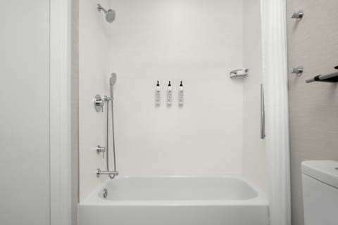 Combined shower/tub, hair dryer, towels