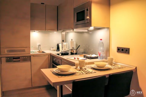 Superior Apartment, 1 Bedroom, Balcony | Private kitchen | Full-size fridge, microwave, oven, stovetop